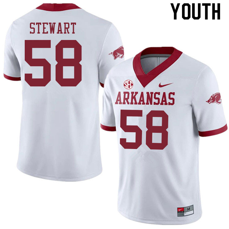 Youth #58 Jashaud Stewart Arkansas Razorbacks College Football Jerseys Sale-Alternate White
